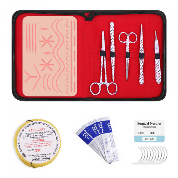 Suture Practice Pad Kit, Pre-Cut Wounds 3 Layers Built-in Mesh